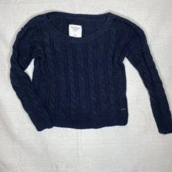 Abercrombie Fitch Cable Knit Sweater Womens XS Navy Blue